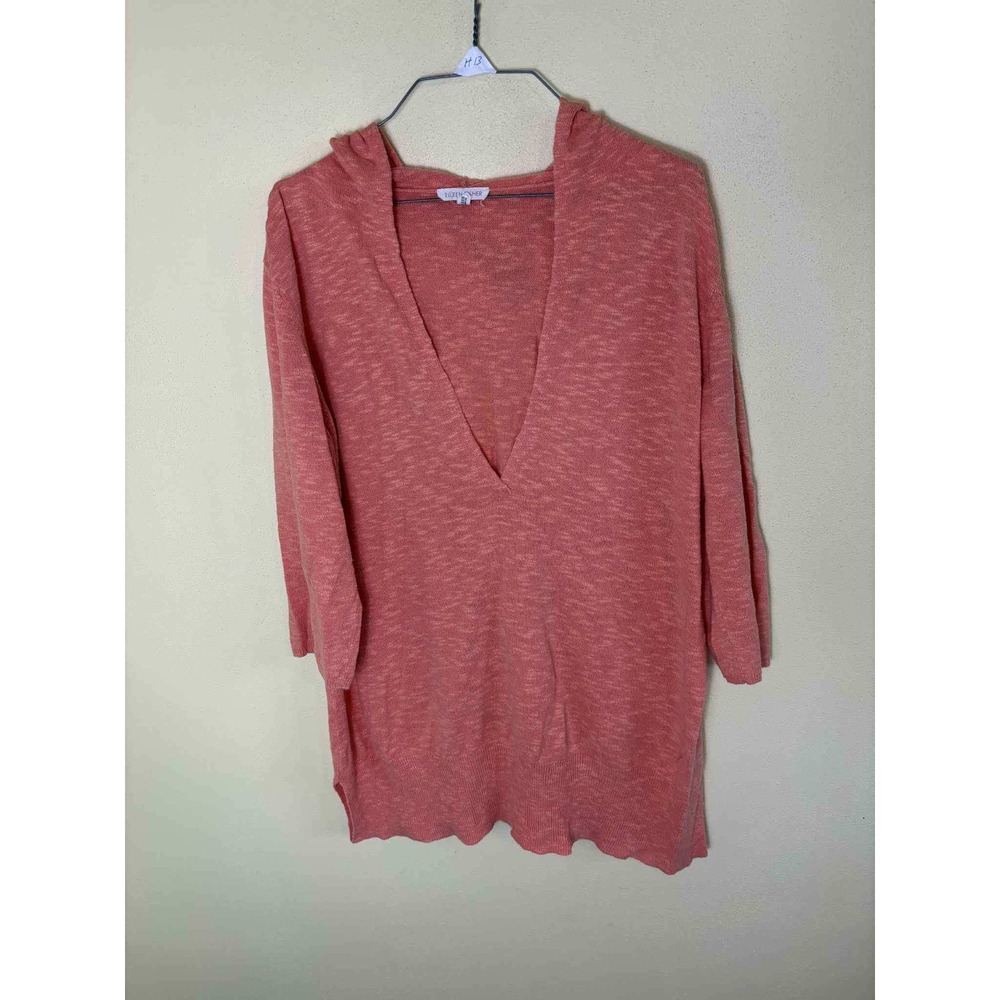 Eileen Fisher Coral Hooded Tunic‎ Top Women's Size L 3/4 Sleeve Knit